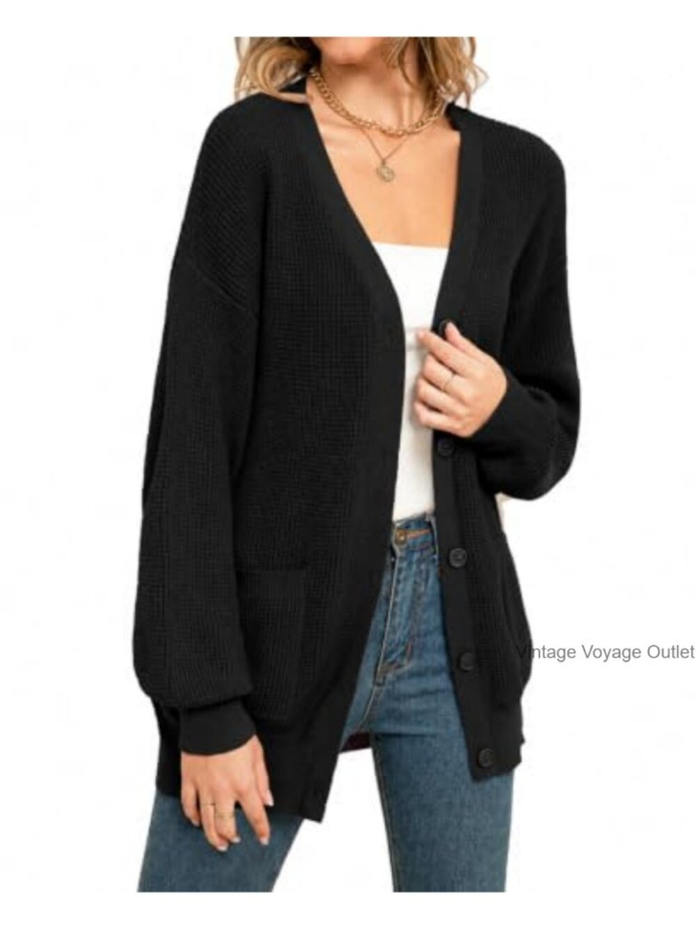 100% Cotton Button Down Cardigan Sweater with Pockets Oversized Fit